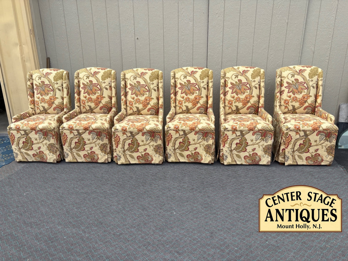 68124  Set of 6 Highland House Upholstered Dining Chairs, Floral Pattern