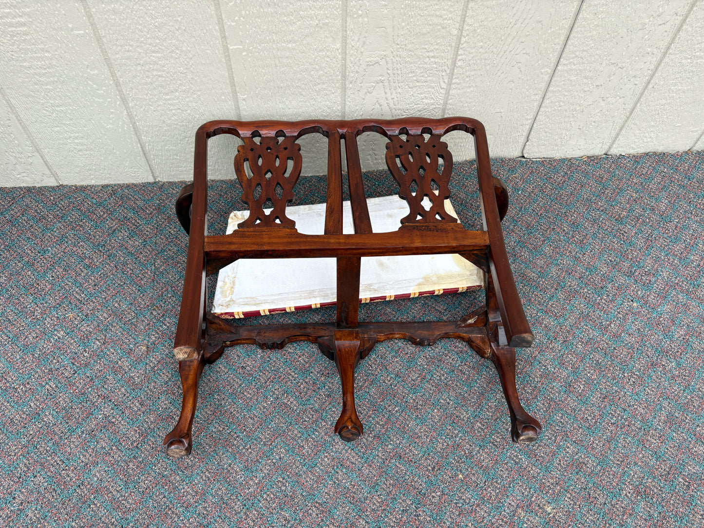 67699 Miniature Chippendale Loveseat with Carved Mahogany and Upholstery
