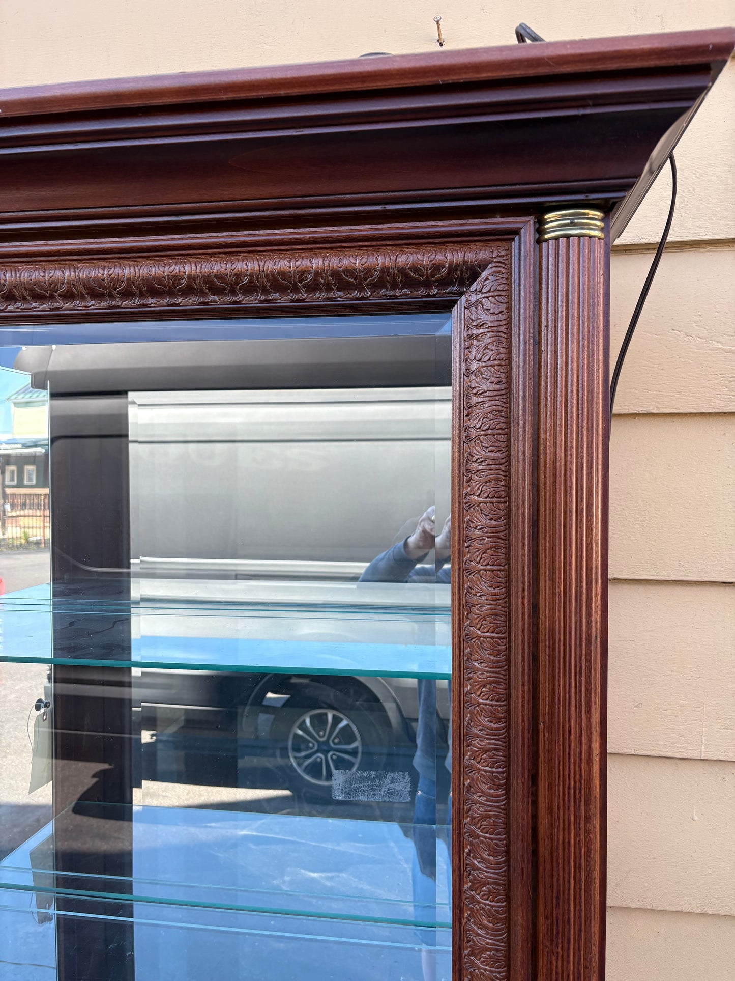 67786  Elegant Mahogany Curio Cabinet with Glass Shelves and Lighting
