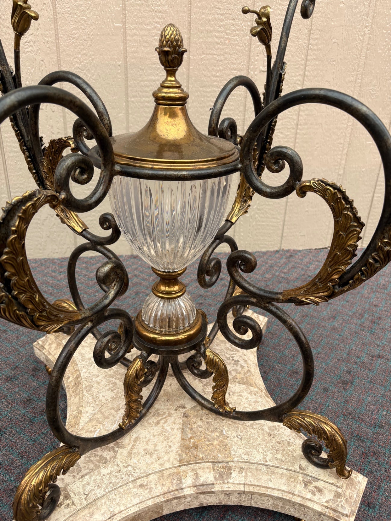 65447 Maitland Smith Glass Top Table with Ornate Metal Base