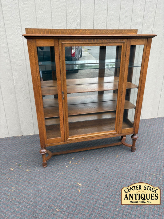 67789 Victorian Oak China Cabinet with Glass Doors and Shelves