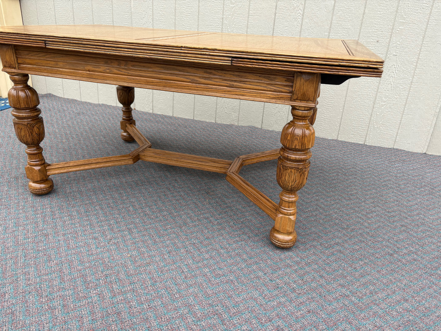 67732 Antique Oak Dining Table with Four Upholstered Chairs Set