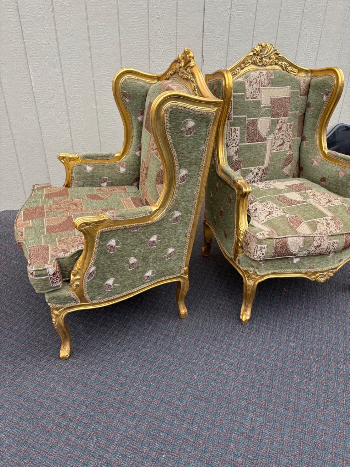 67516 Pair of Vintage French Provincial Gold Gilt Wingback Chairs