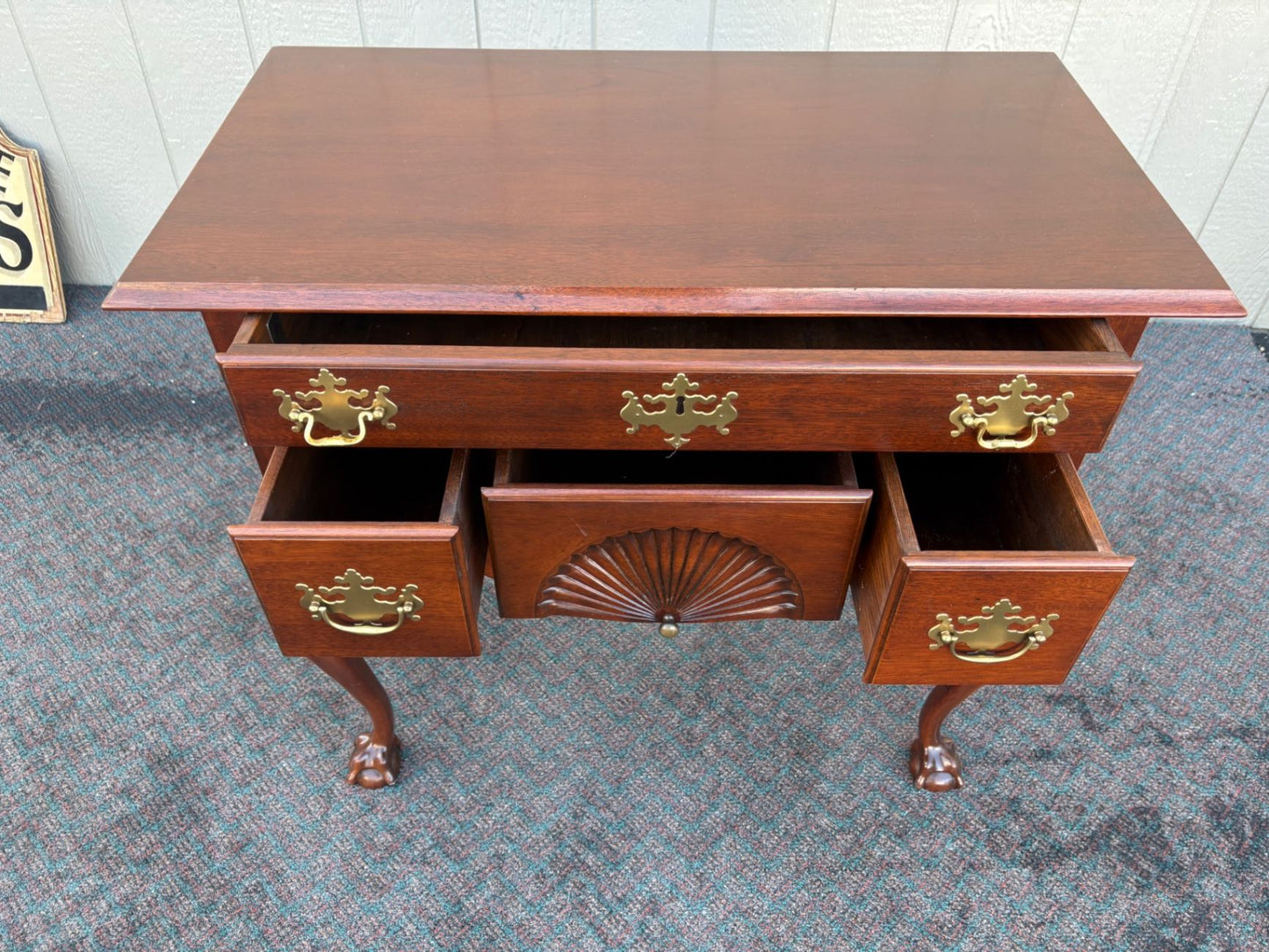 67437 Mahogany Lowboy with Shell Carving and Ball-and-Claw Feet