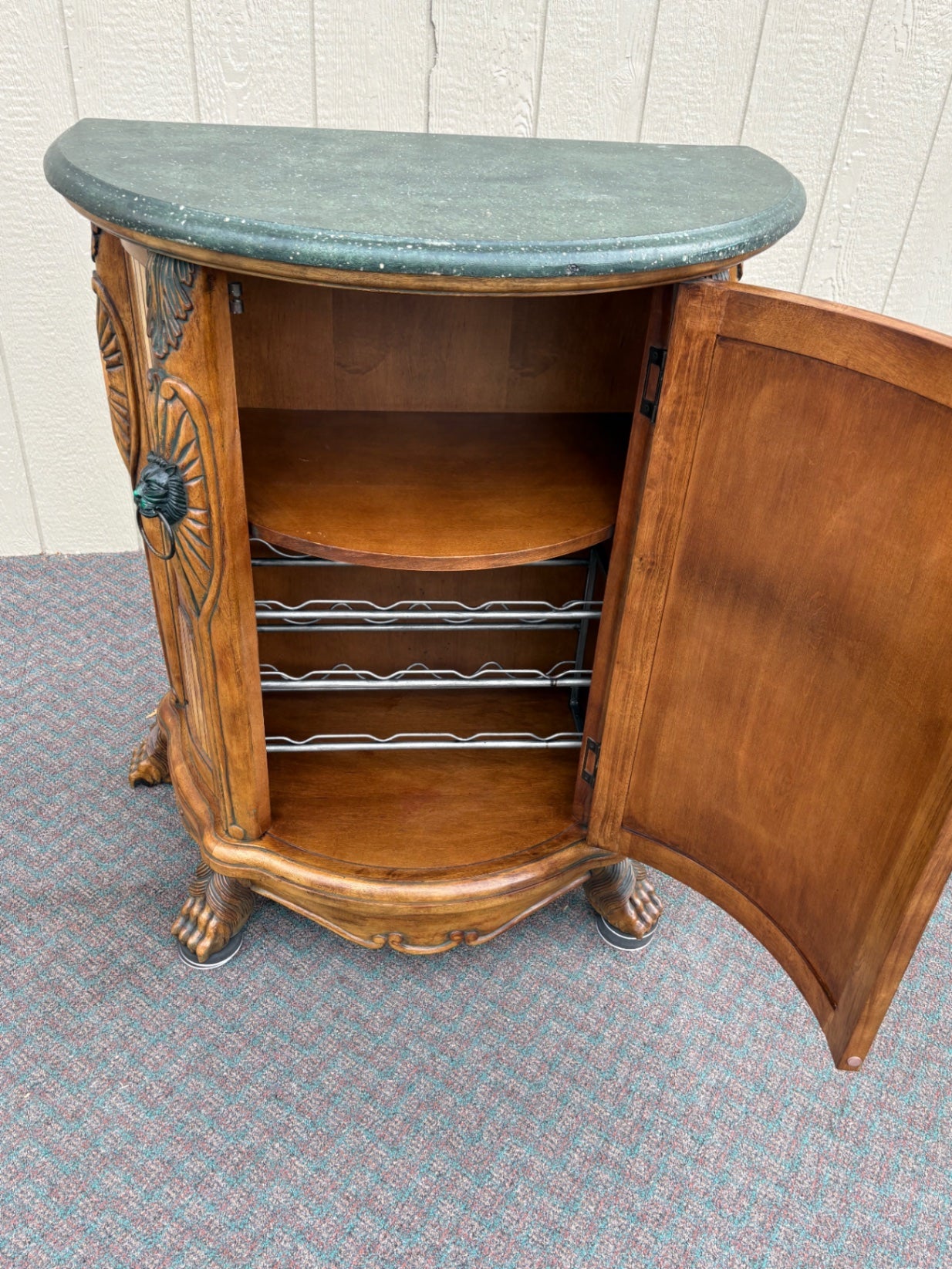 67755 Demilune Wine Cabinet with Faux Stone Top and Carved Details