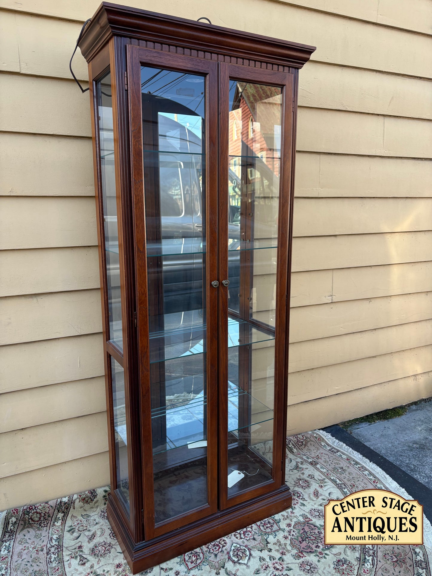 67787 Elegant Glass Display Curio Cabinet with Mahogany Finish