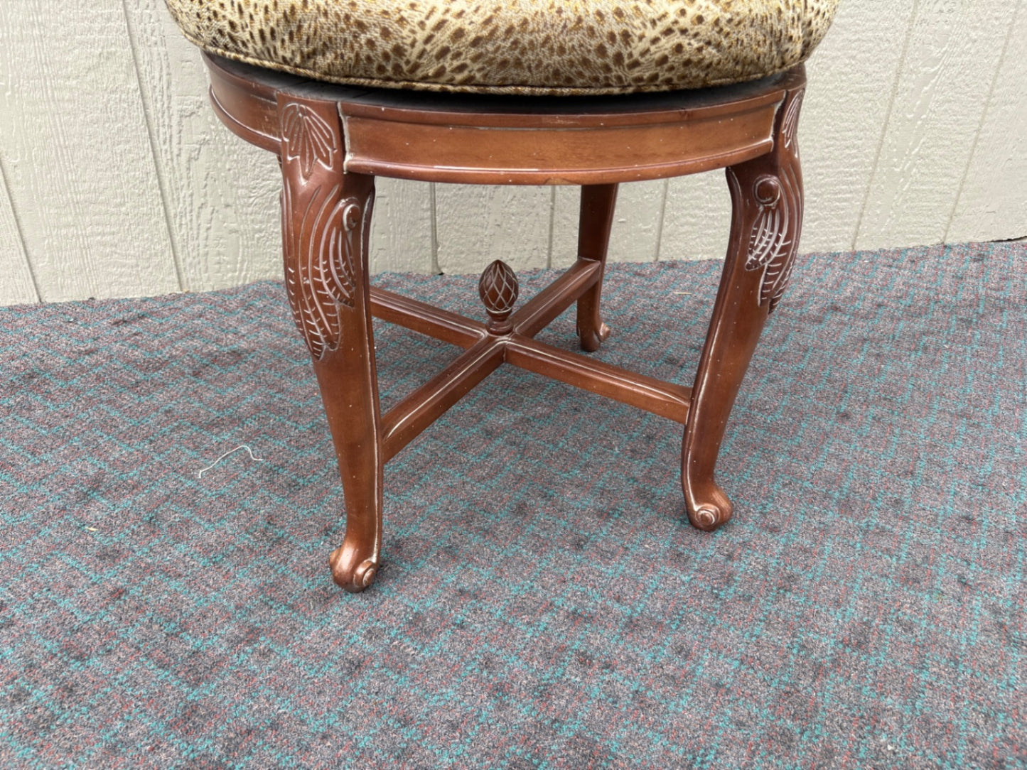 Vintage Swivel Vanity Chair with Leopard Print Upholstery