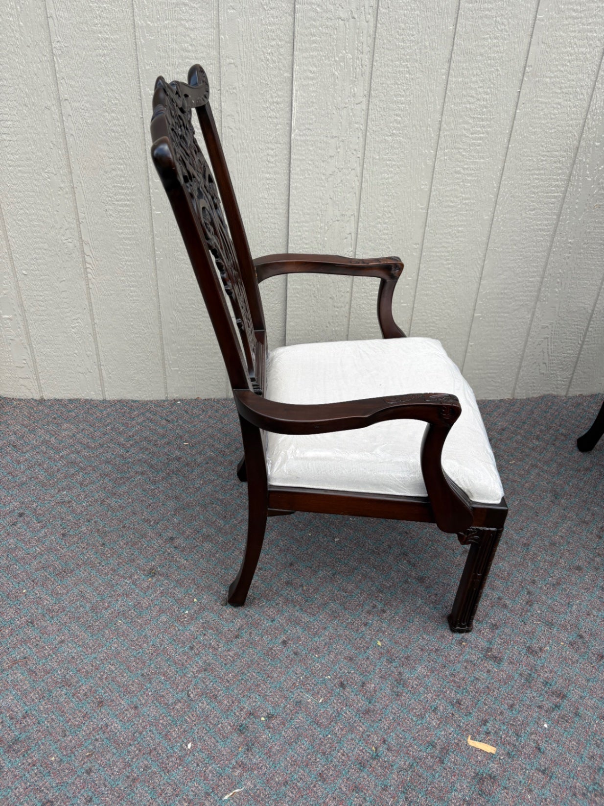 Pair of Chippendale Style Mahogany Armchairs with Carved Backs