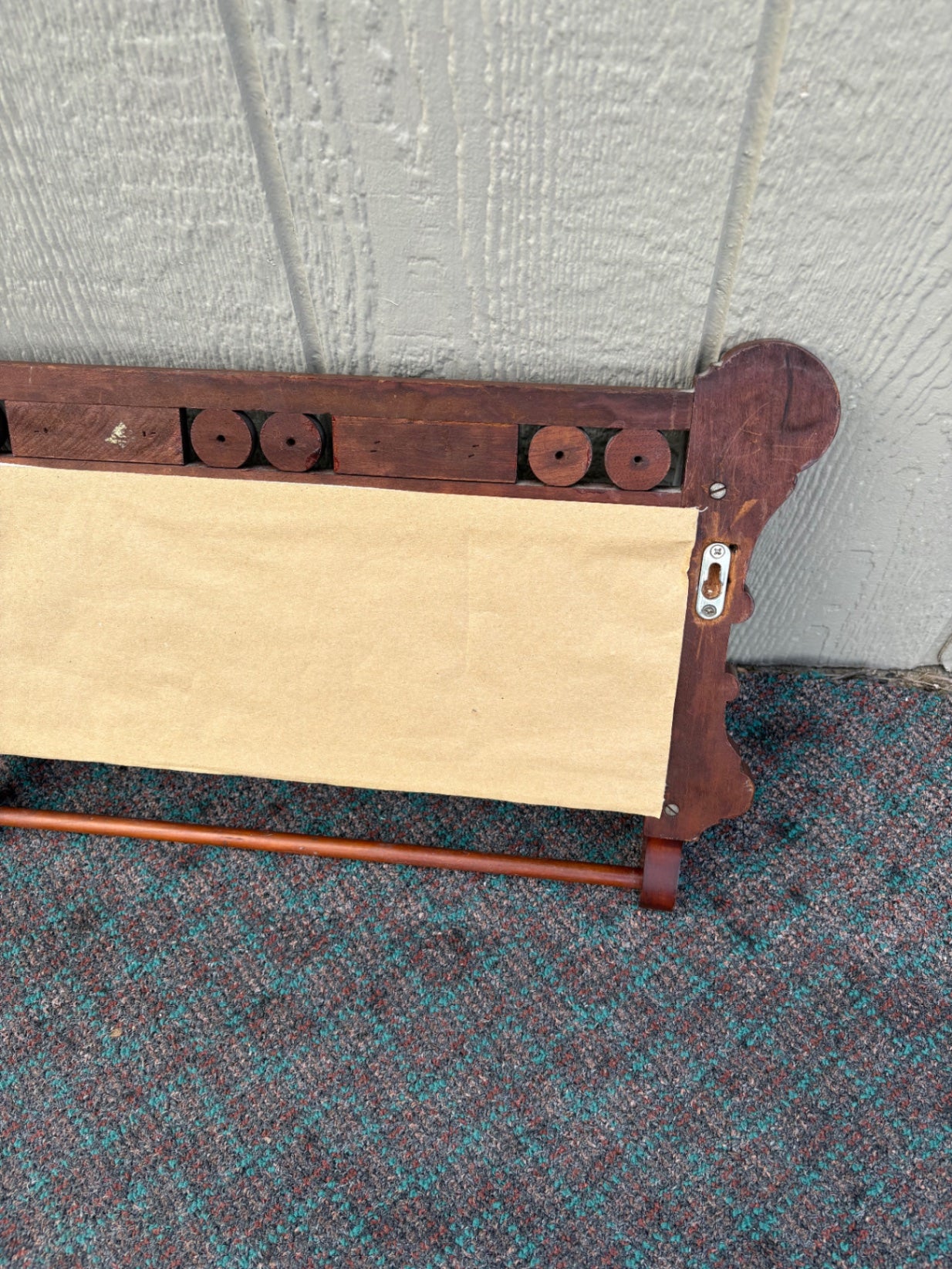 68107 Victorian Wall-Mounted Towel Rack with Carved Details and Fabric Panel