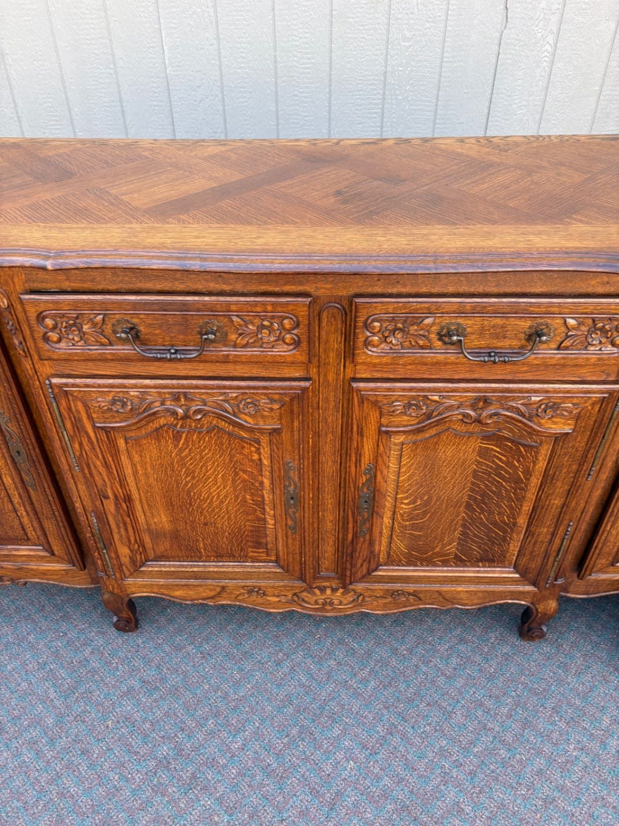 67686 French LENNE DEHONT Provincial Oak Buffet Sideboard with Carved Details