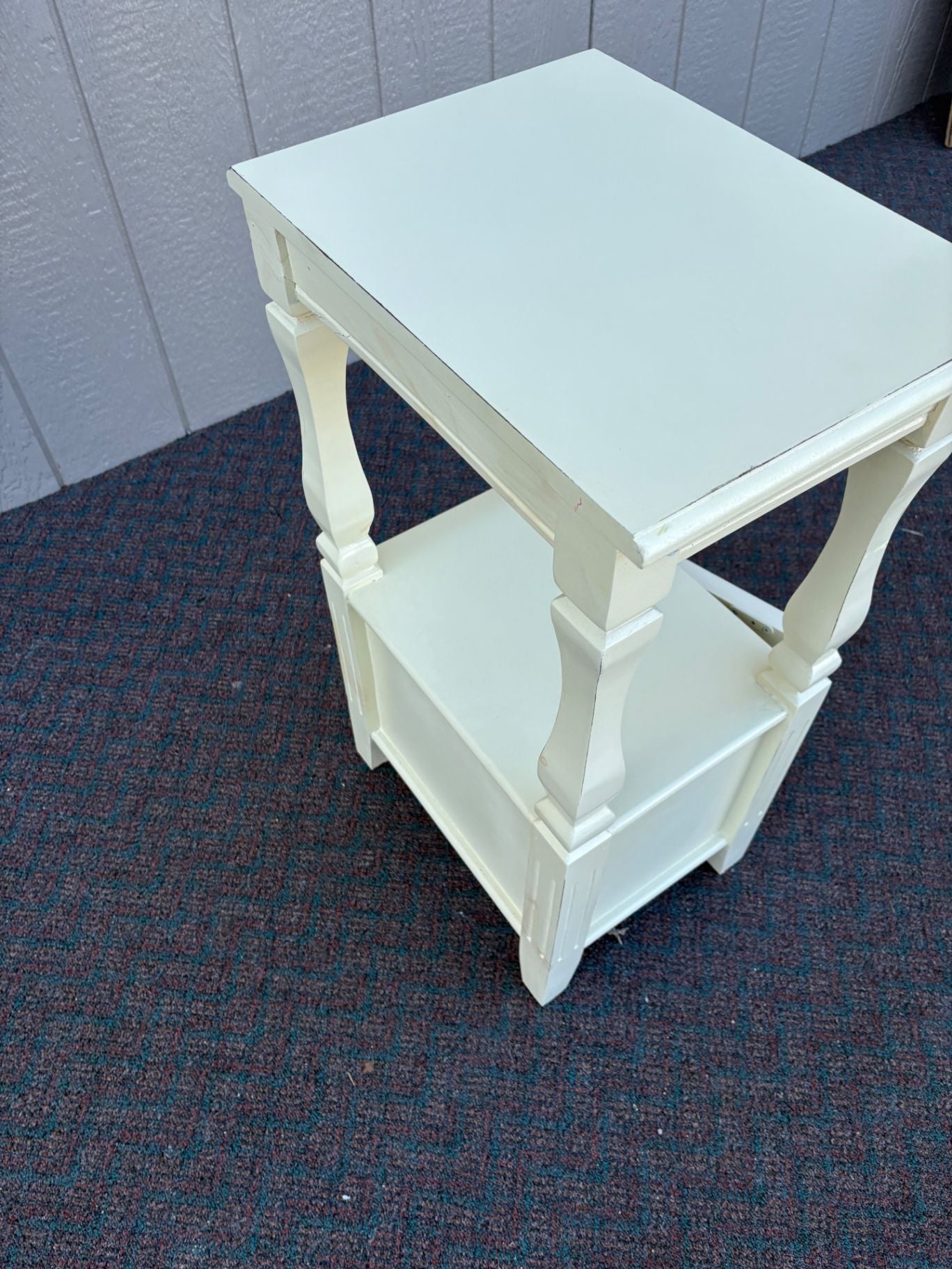 67428 Vintage White Painted Nightstand with Turned Legs