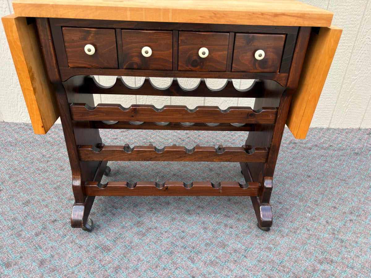 68056 Ethan Allen Drop-Leaf Wine Cart with Glass Rack and Drawers