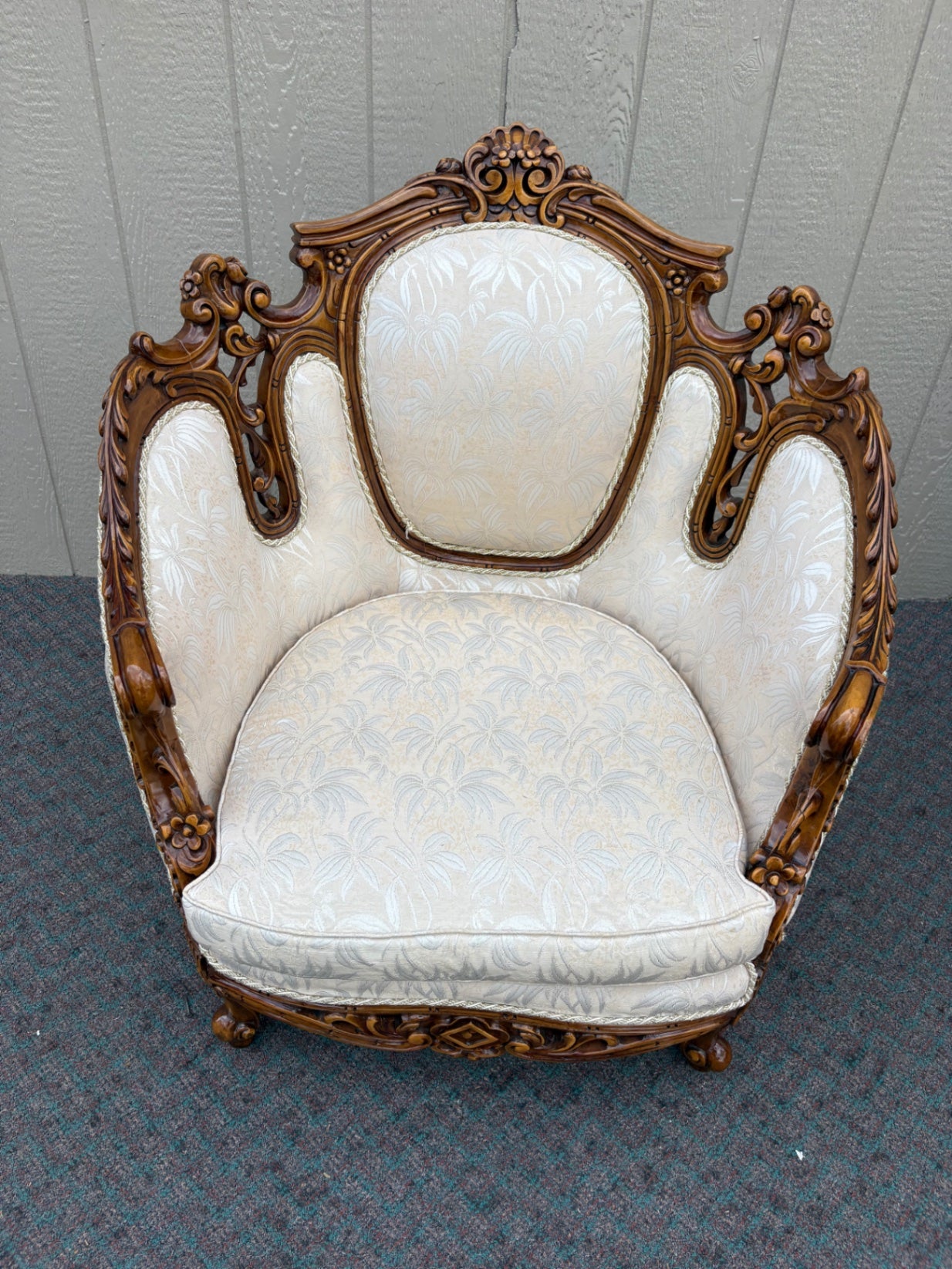 67670 Pair of Victorian Revival Armchairs with Carved Wood Frames