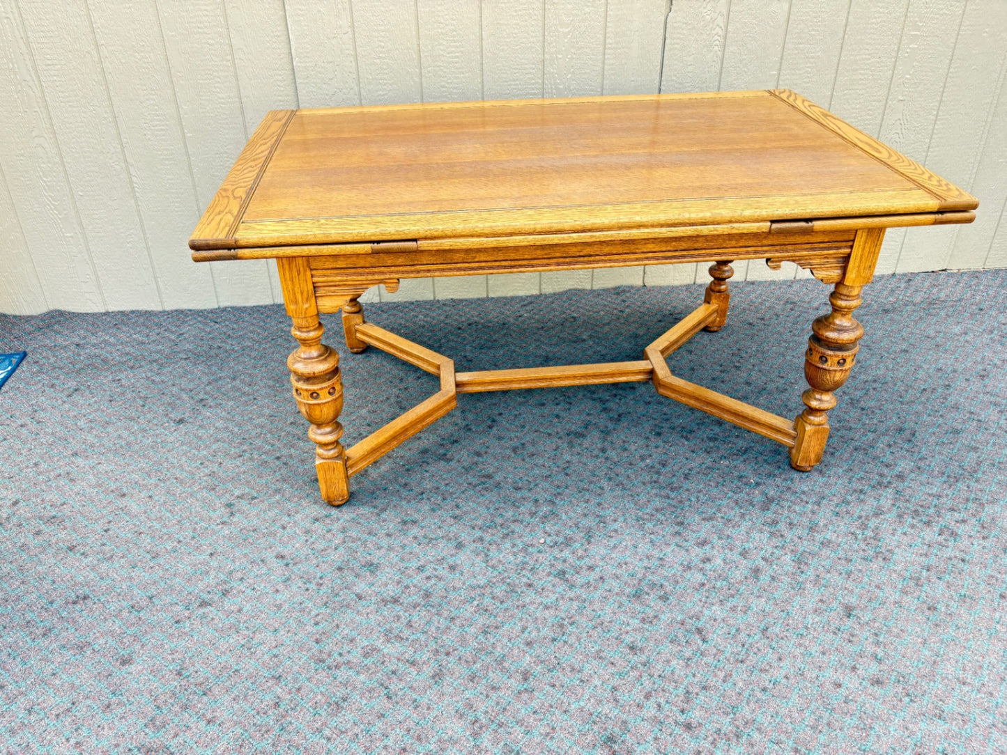 Oak Refractory Dining Table with Six Carved Chairs Set