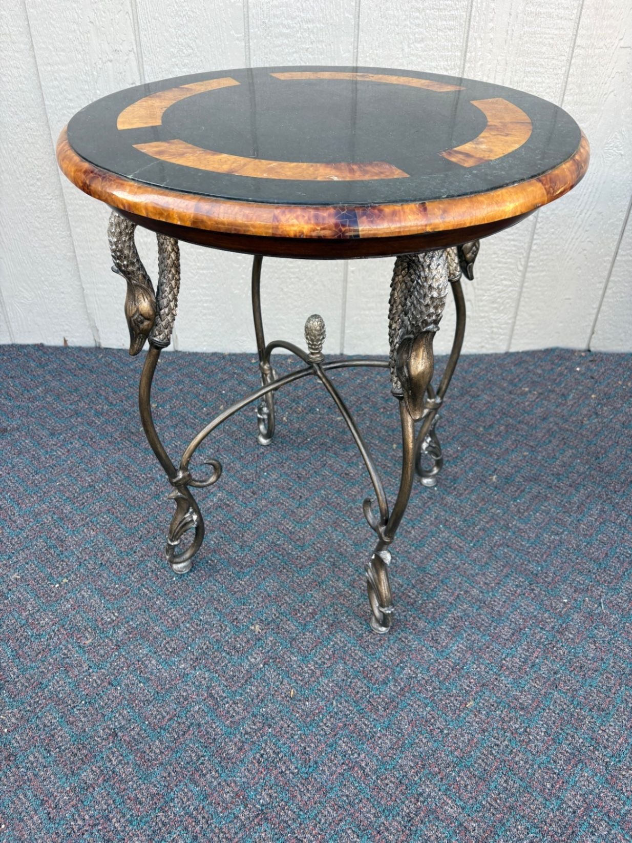 67566 Maitland Smith Round Table with Swan Motif and Stone Top