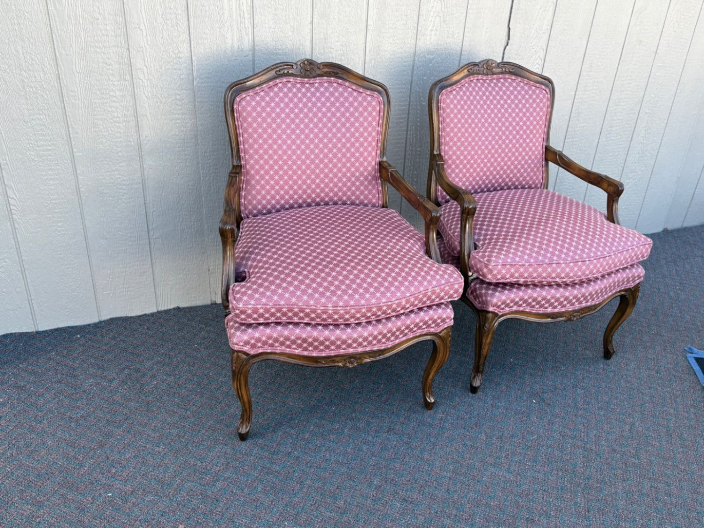 67423 Pair of French Louis XV Style Carved Wood Armchairs