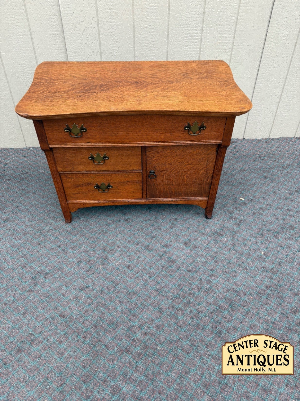 68017 Antique Oak Washstand with Drawers and Cabinet, Early 20th Century