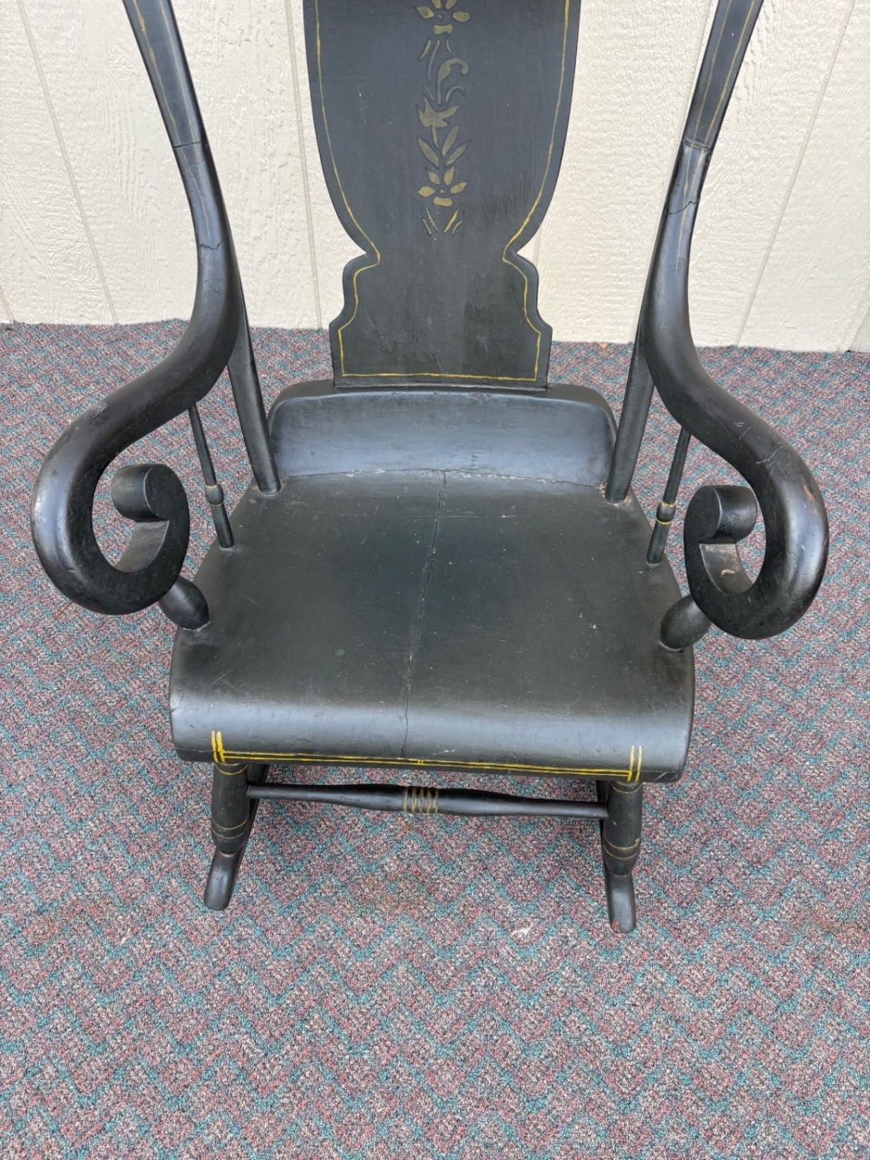 67519 Early 20th Century Hand-Painted Black Country Rocking Chair