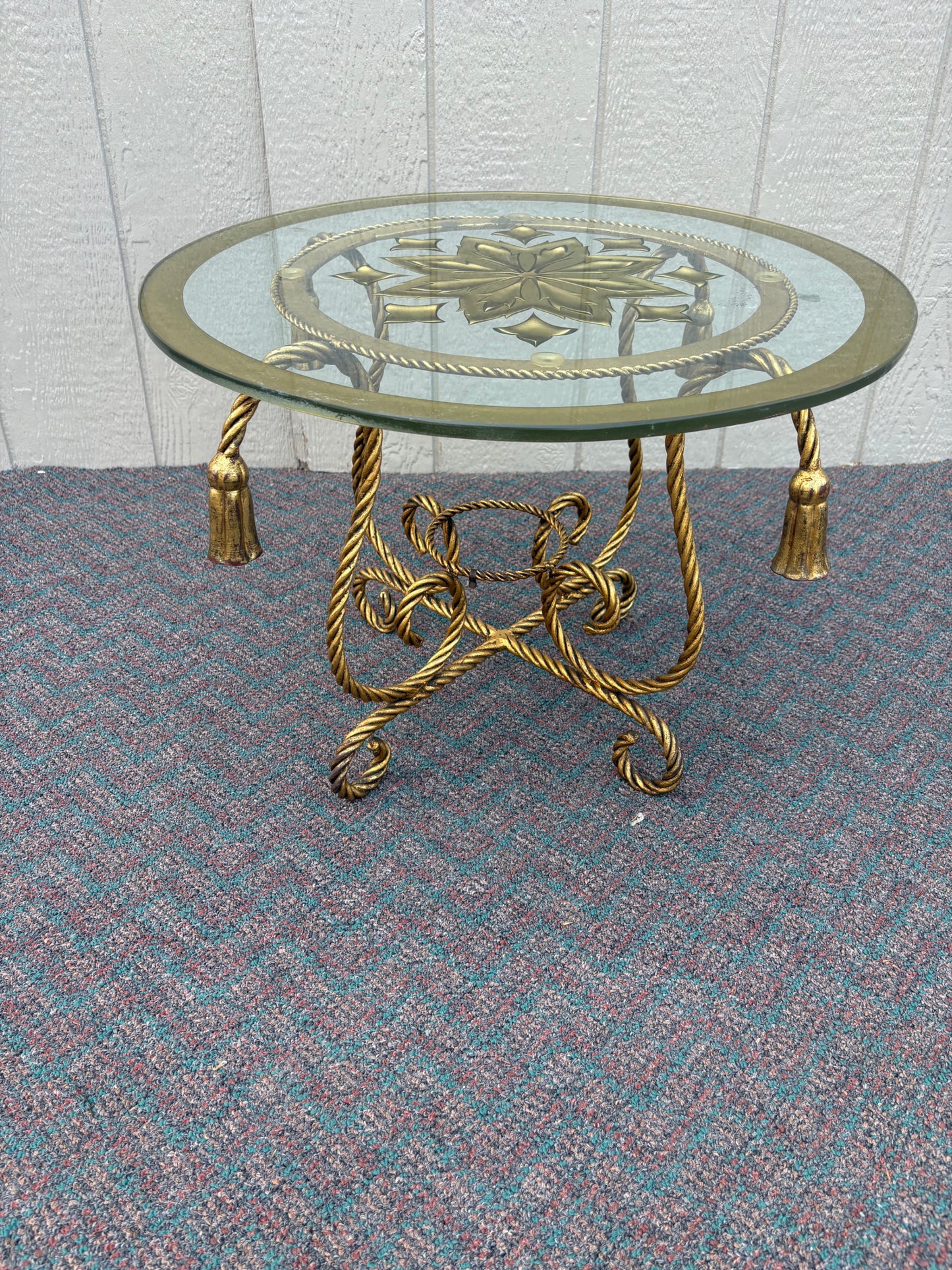 67703 Italian Mid-Century Brass and Glass Round Accent Table