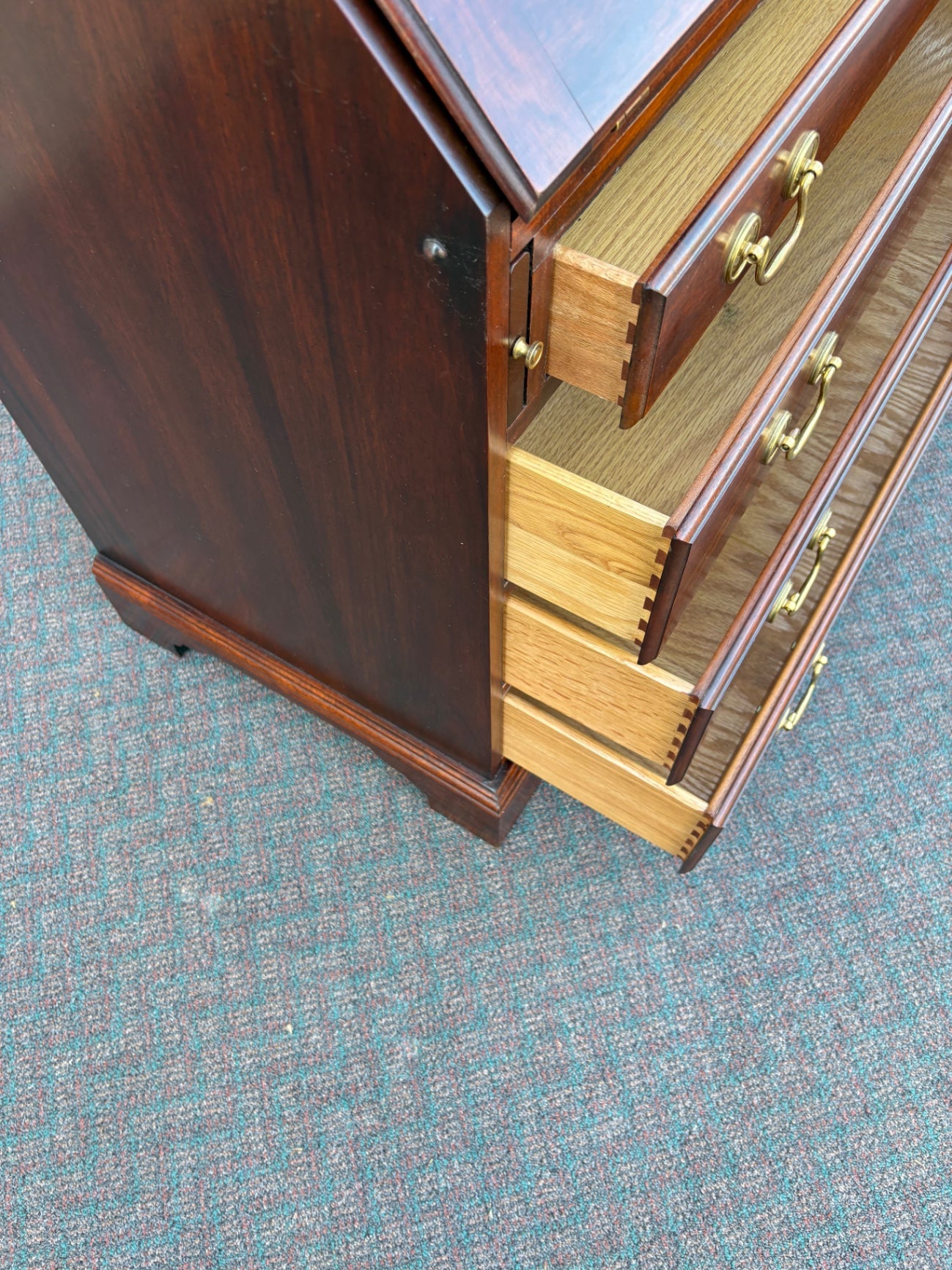 67847 Vintage Mahogany Secretary Desk with Glass Front Bookcase