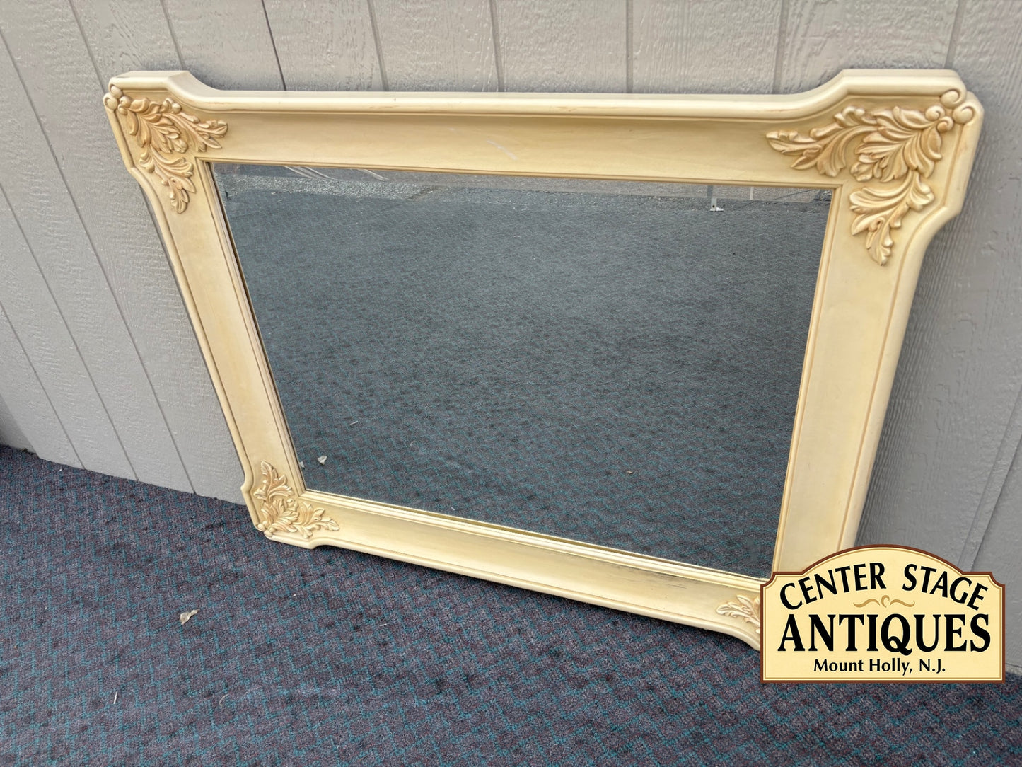 68028 Vintage French Provincial Wall Mirror with Ornate Cream Frame