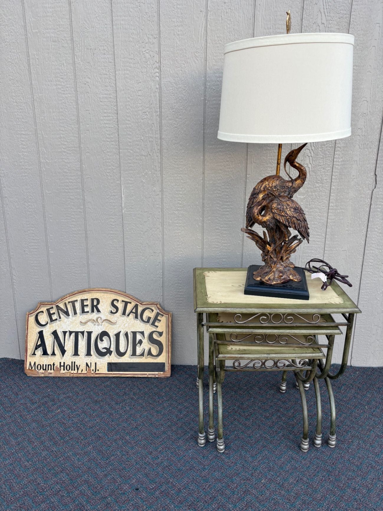 67650  Wildwood Lamps Art Nouveau Heron Table Lamp with Shade