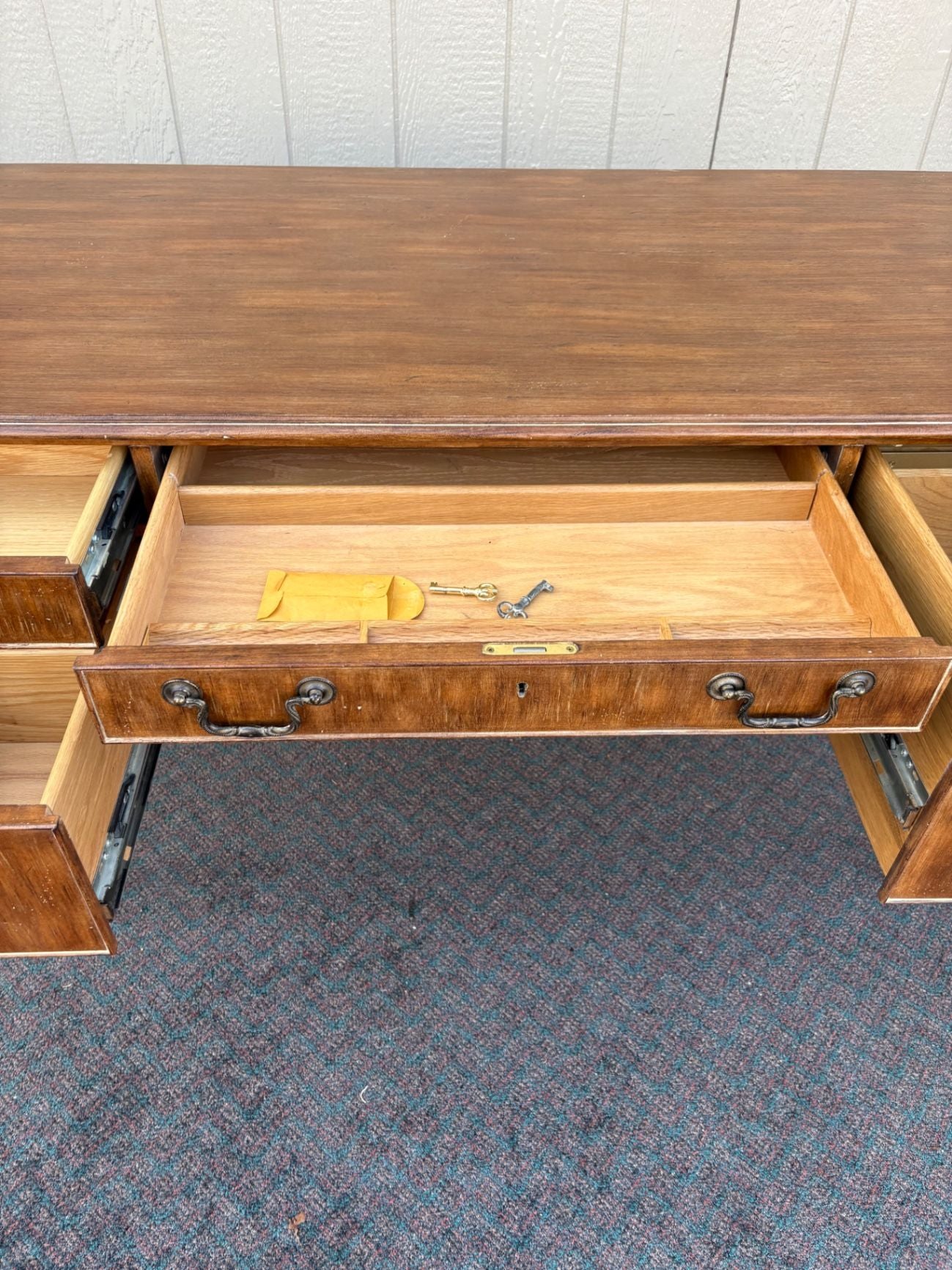 67389 Vintage Mahogany Writing Desk with Claw Feet and Brass Handles