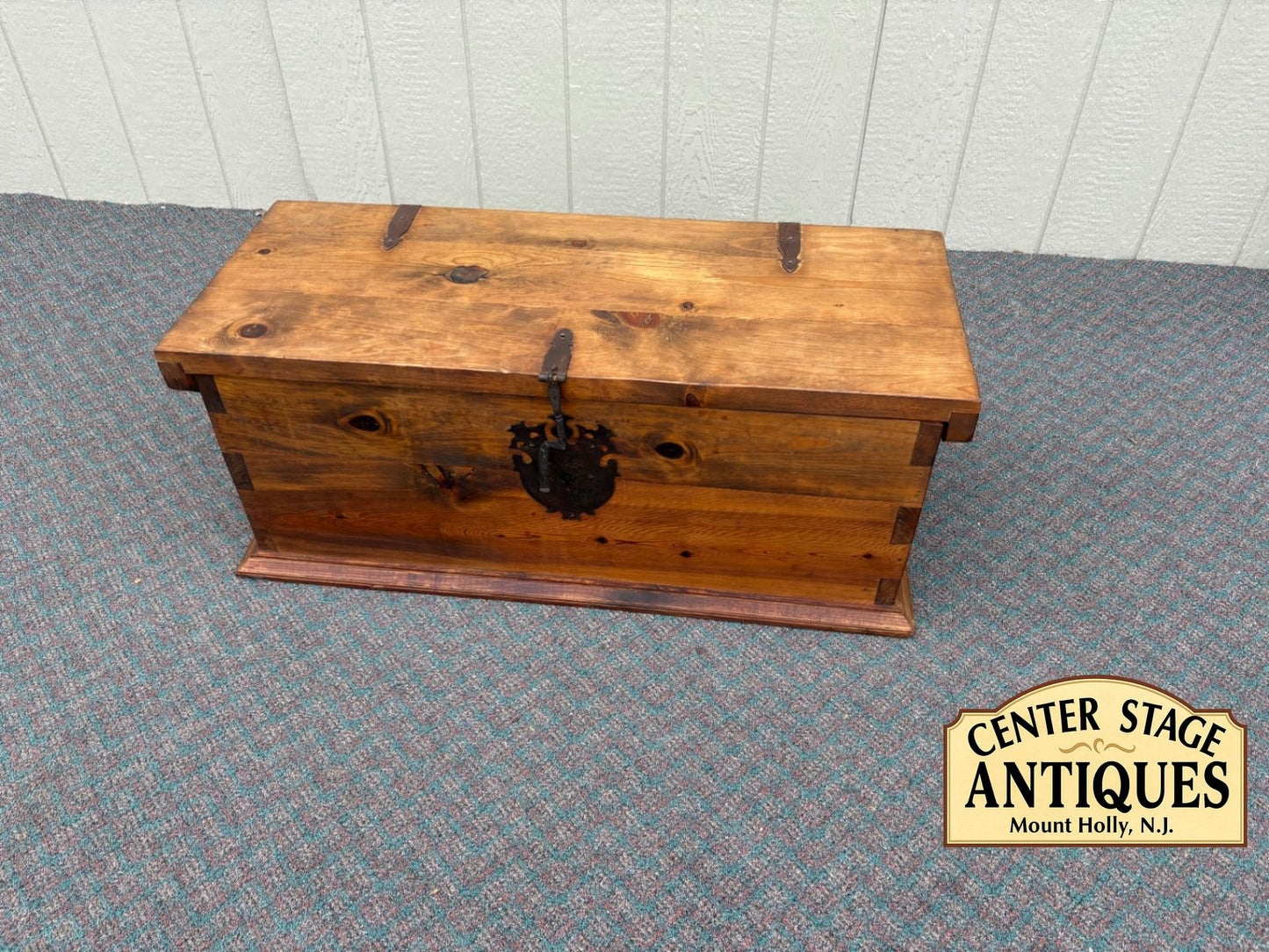 67664 Rustic Pine Trunk with Iron Hardware and Natural Finish