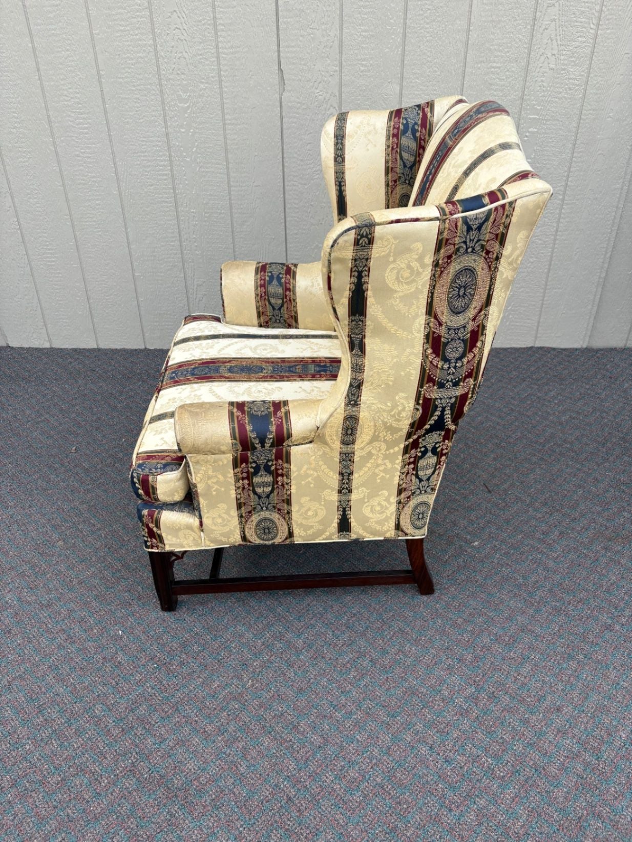 67518  Elegant Chippendale Wing Chair with Striped Upholstery
