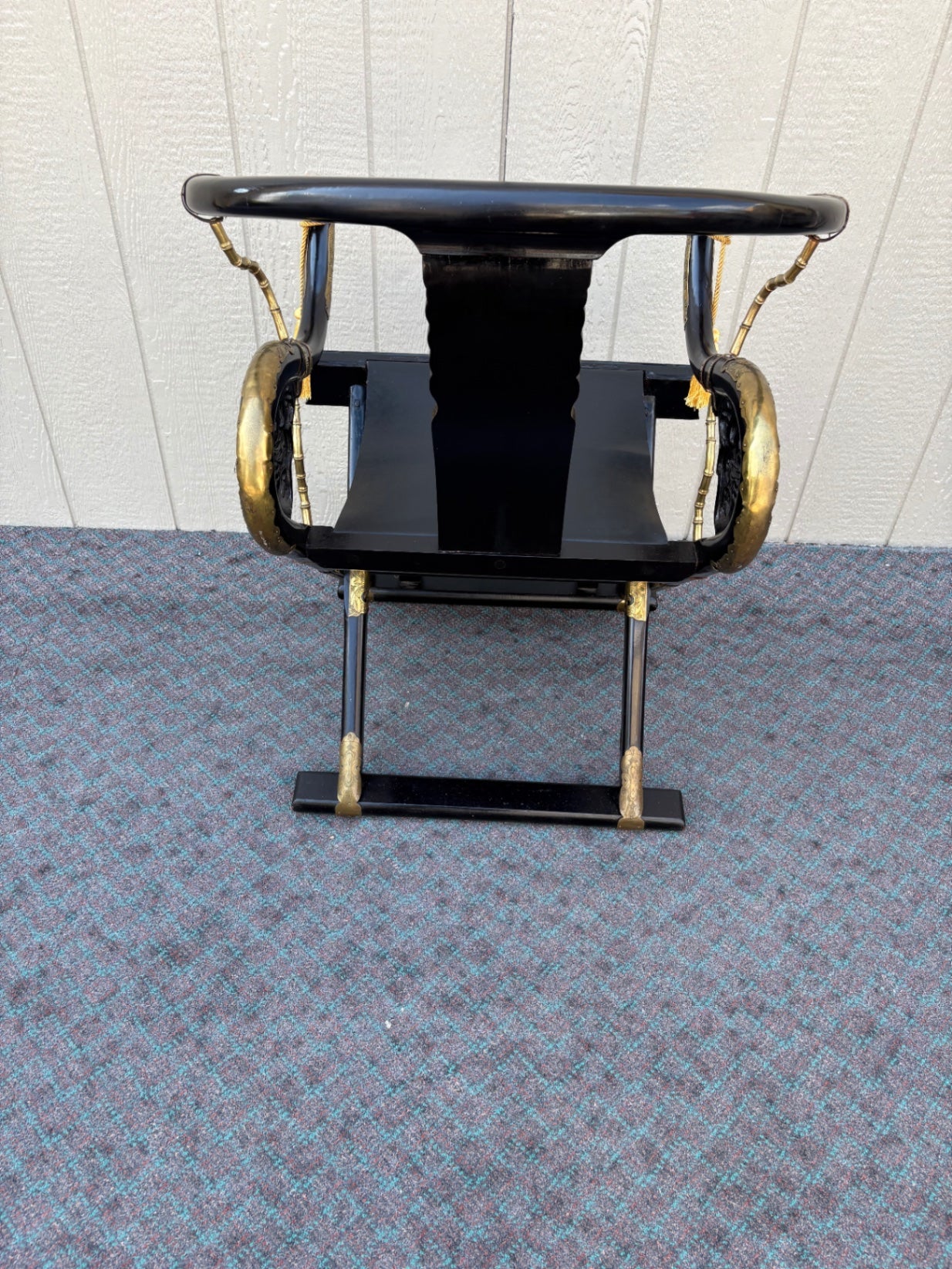 68061 Oriental Style Black Folding Chair with Carved Details