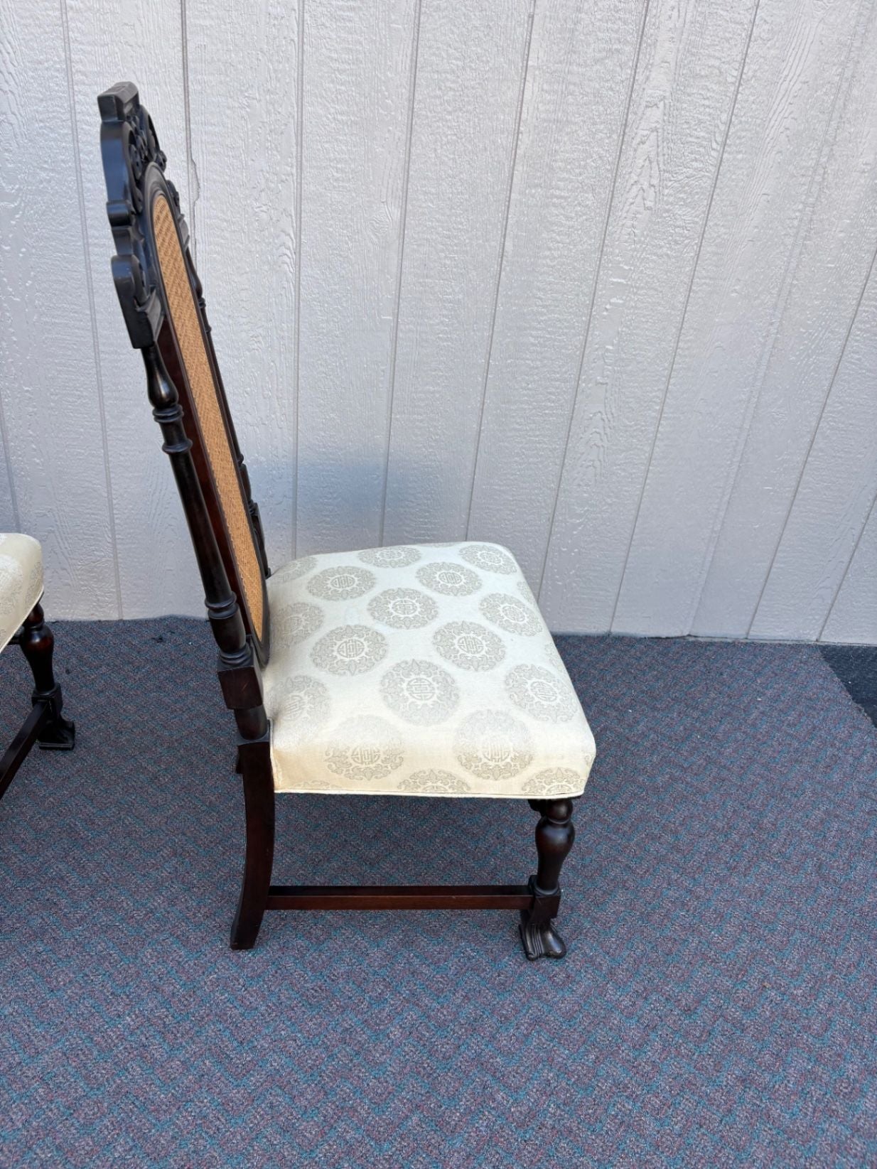 67620 Pair of Jacobean Revival Tall Back Chairs with Cane Inserts