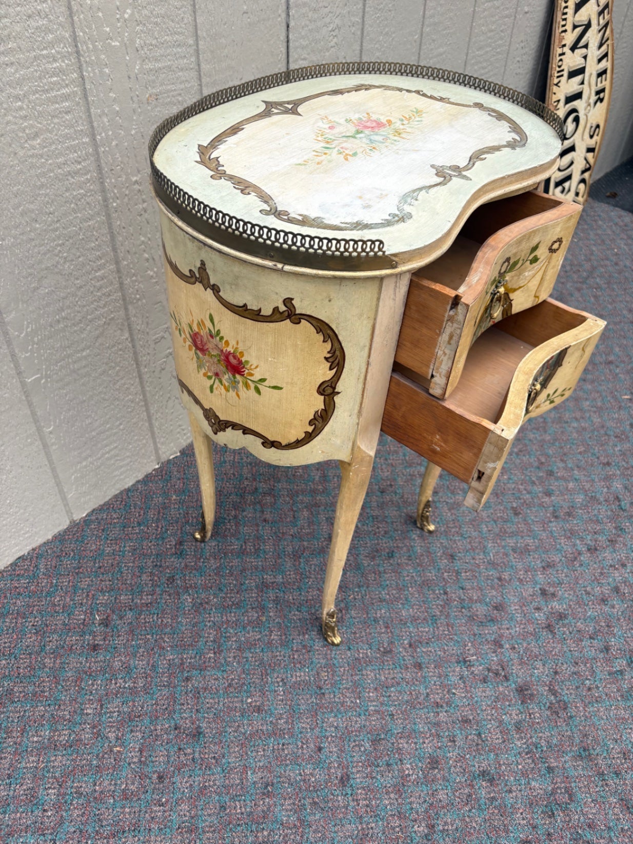 67905 French Provincial Painted Nightstand with Floral Motifs