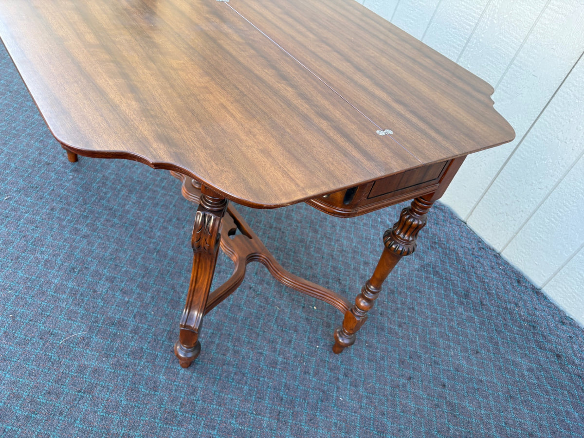 Flip Top Console Game Table with Carved Details