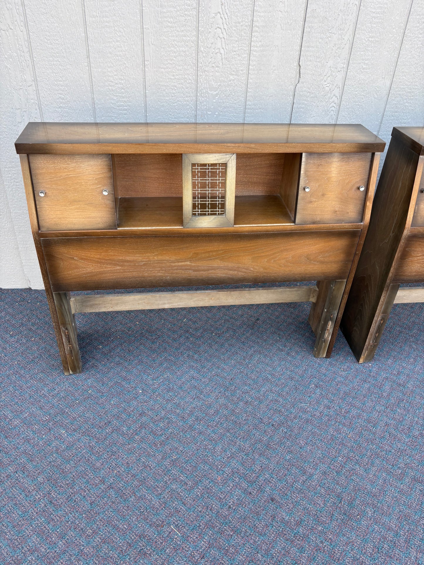 67685 Pair of Mid-Century Modern Bookcase Twin Size Headboards in Warm Wood