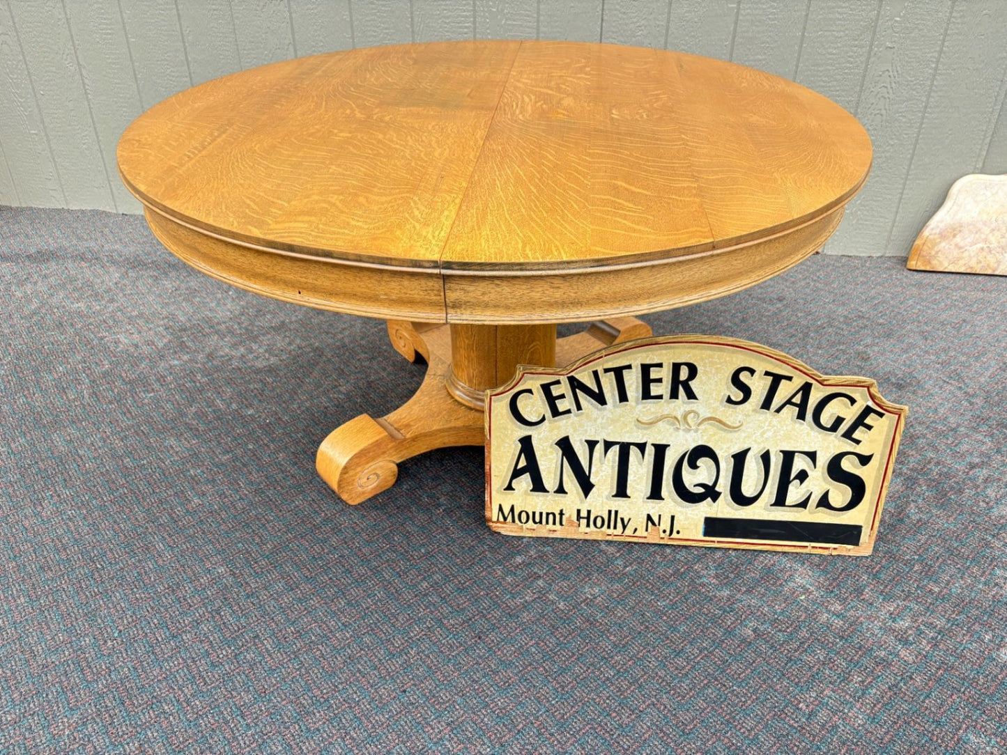67359 Antique Round Oak Dining Table with Pedestal Base and Leaves