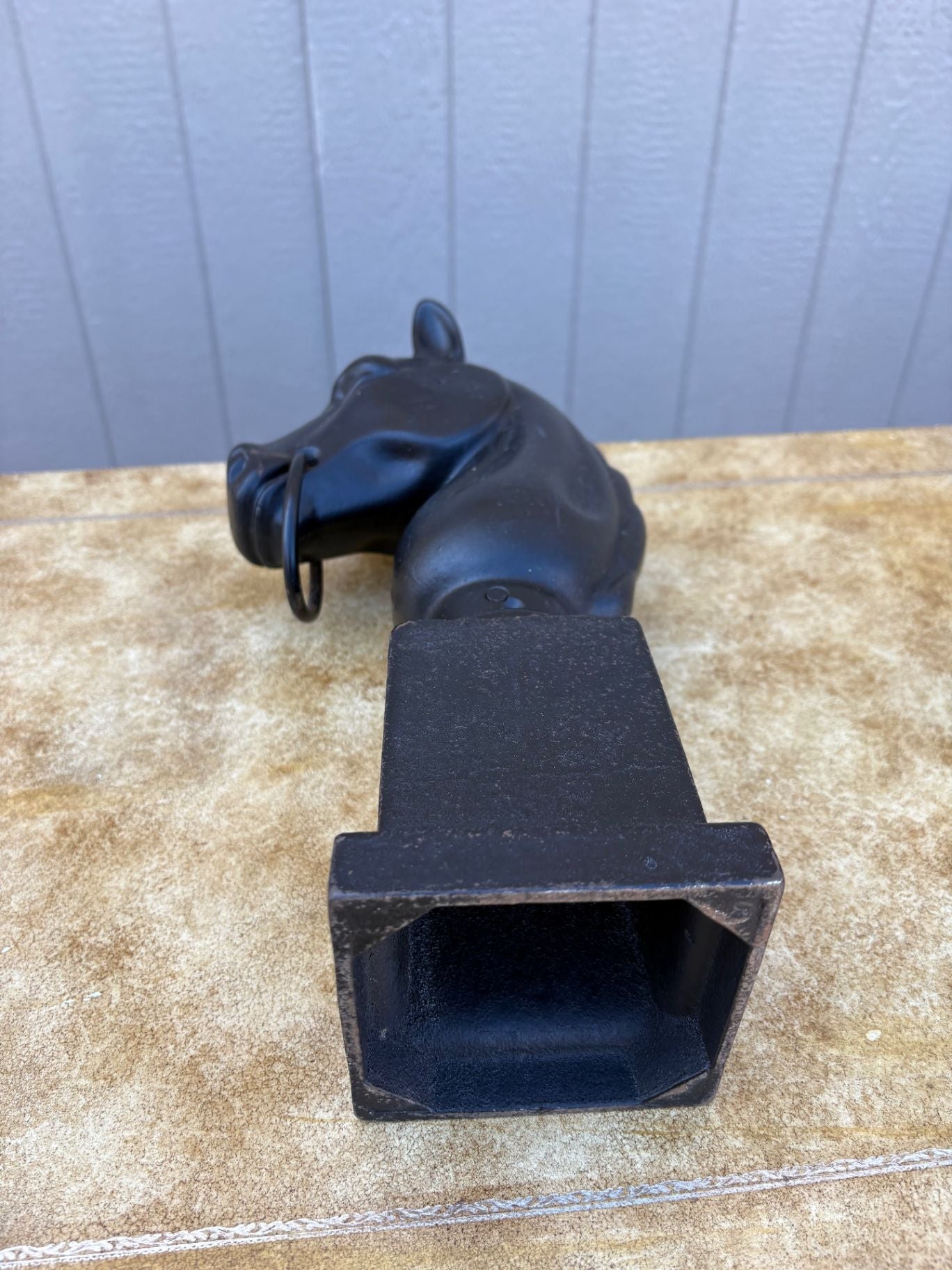 67592 Pair of Vintage Cast Iron Horse Head Sculptures with Rings