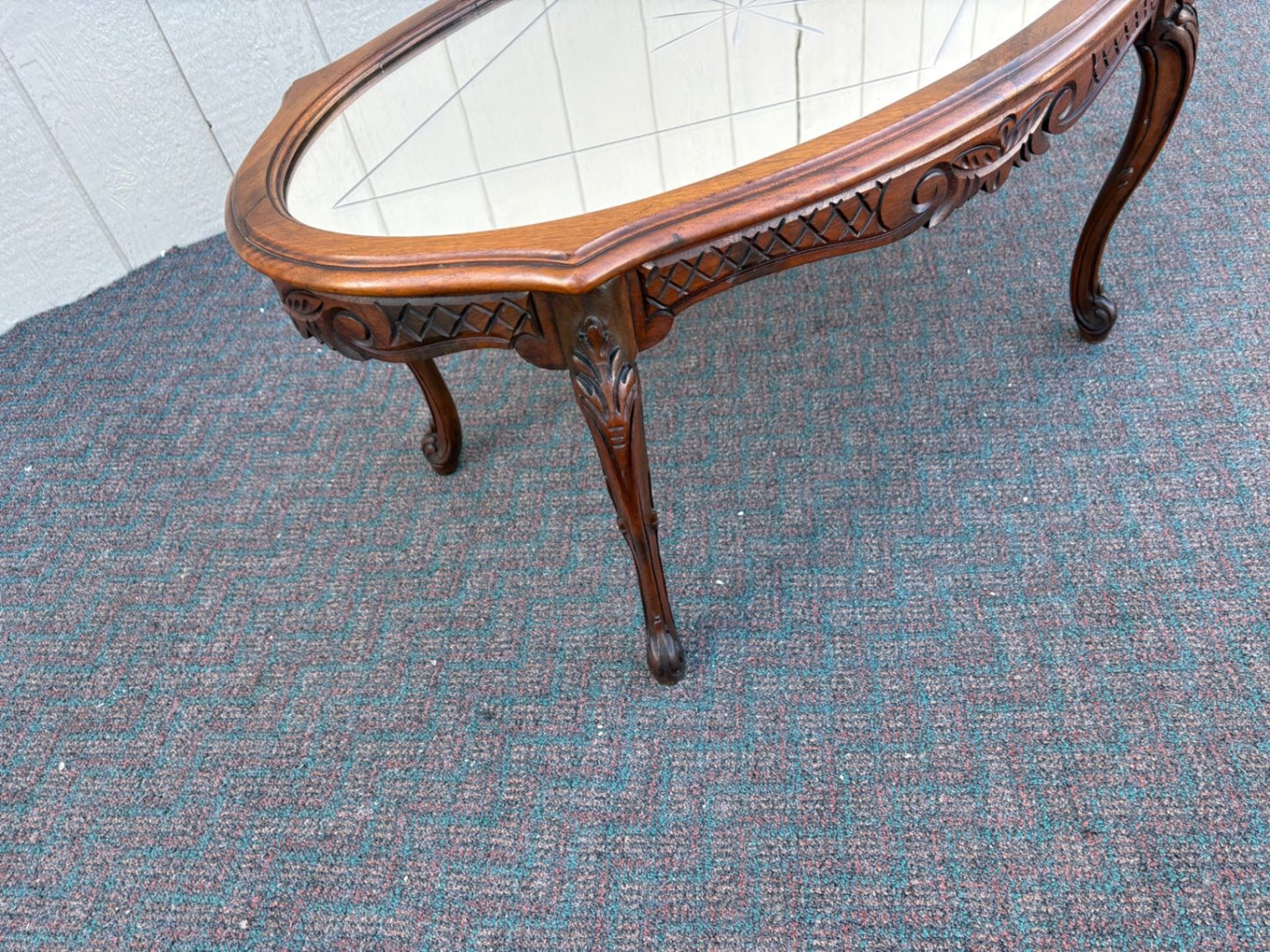 67432  Vintage French Provincial Etched Glass Coffee Table