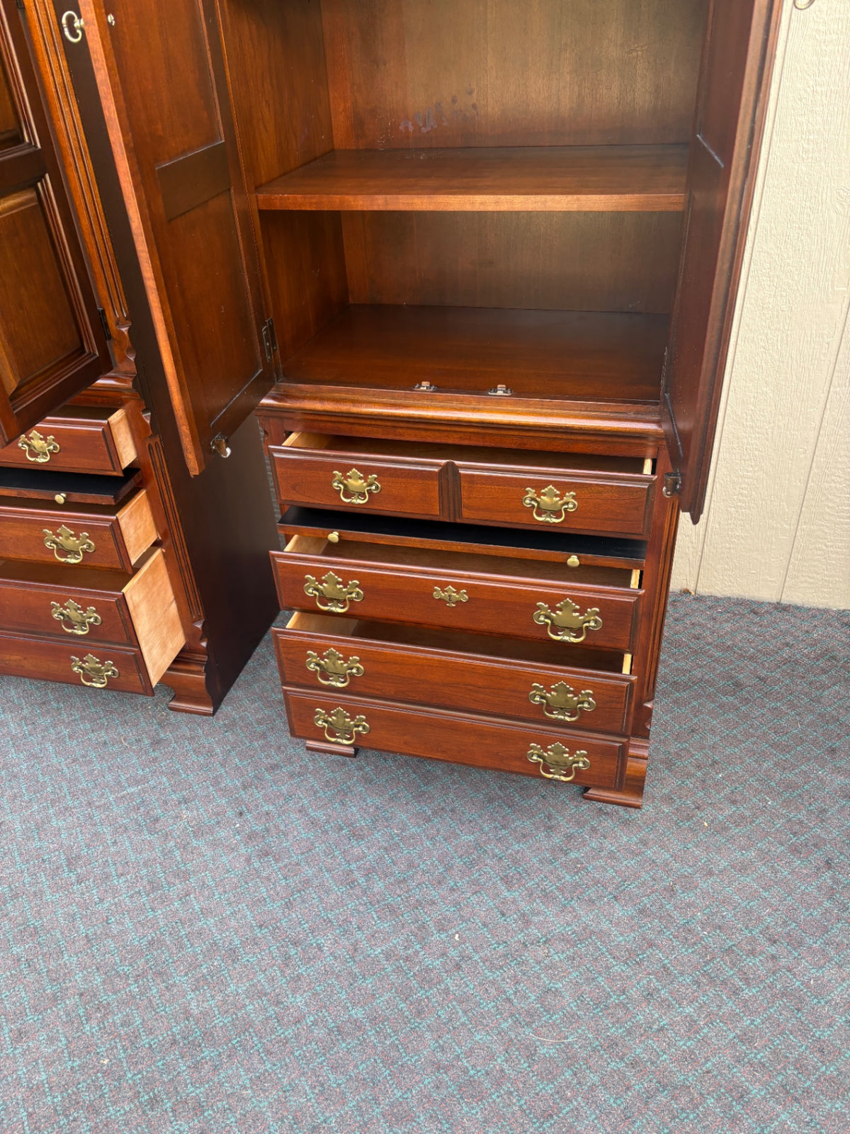 68215 Pair of Lexington Traditional Cherry Wood Bookcase Cabinets
