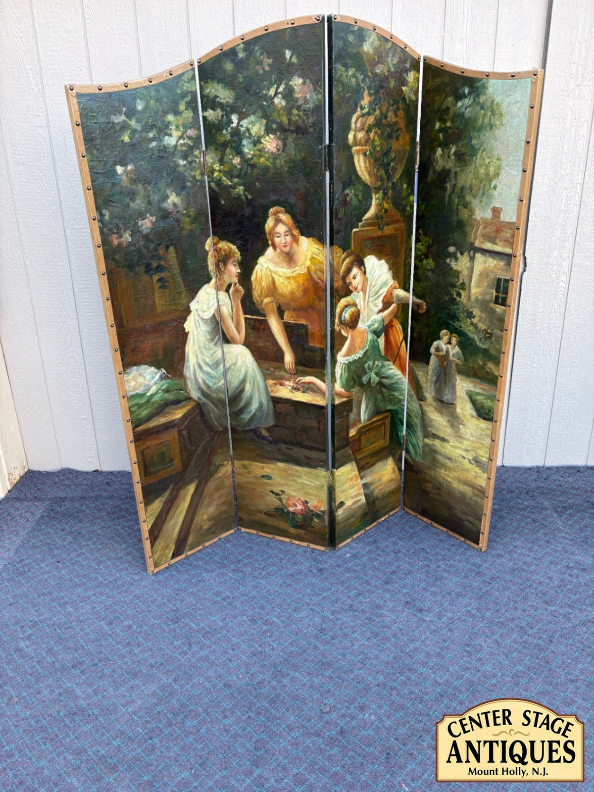 Hand-Painted Victorian Style Four-Panel Dressing Screen