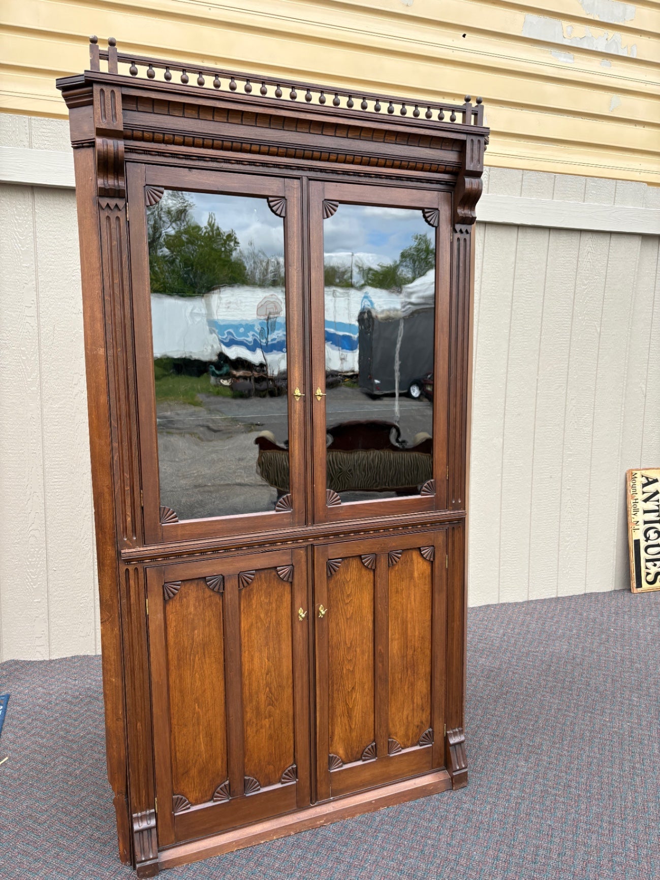 67712 Victorian Corner Cabinet with Glass Doors and Carved Details