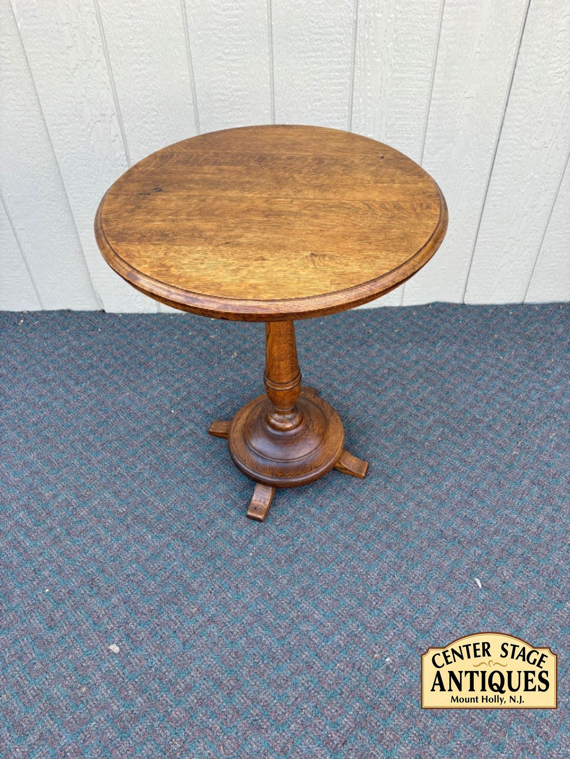 67691 Victorian Vintage Oak Pedestal Lamp Table with Turned Base