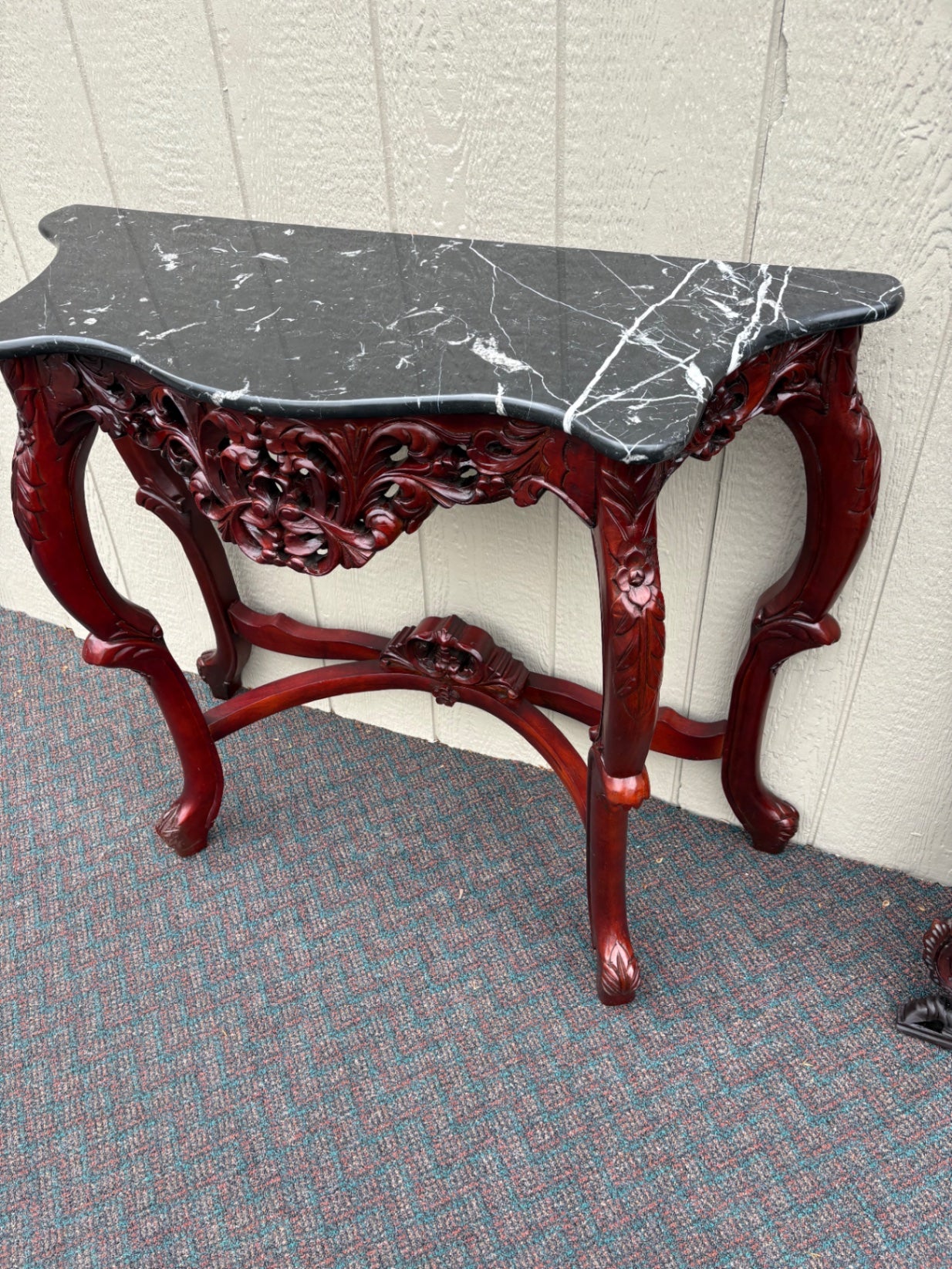 67705 Victorian Style Carved Console Table and Mirror Set with Marble Top