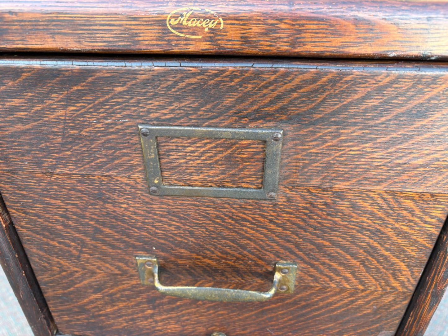 67307 Antique Oak File Cabinet with Four Drawers and Brass Hardware
