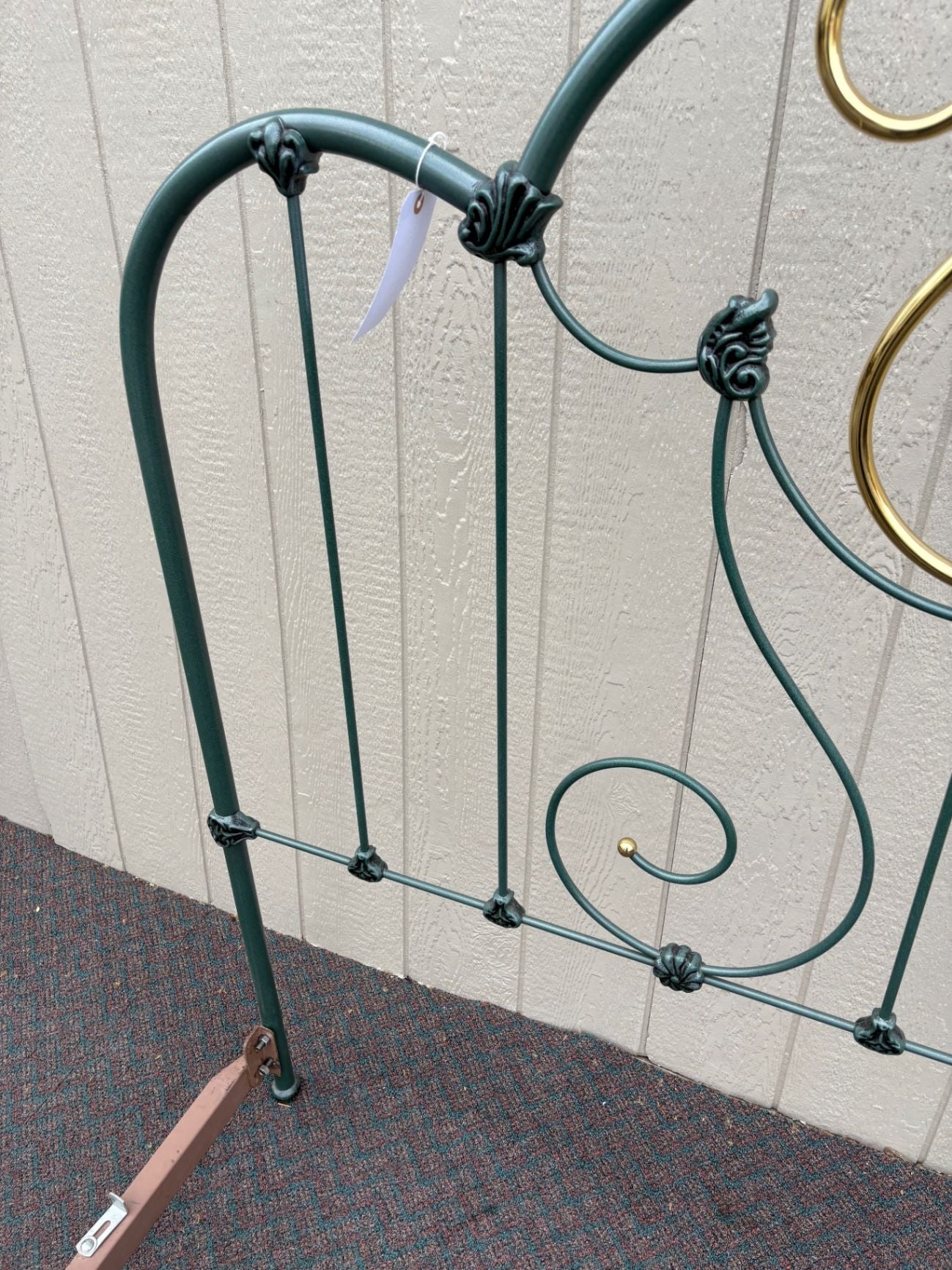 67398  Vintage Brass and Green Metal Full Size Bed Frame