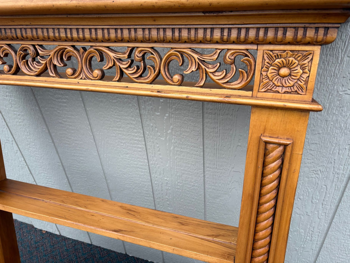67550 Hand-Carved Wood Wall Shelf with Drawers, Ornate Vintage Style