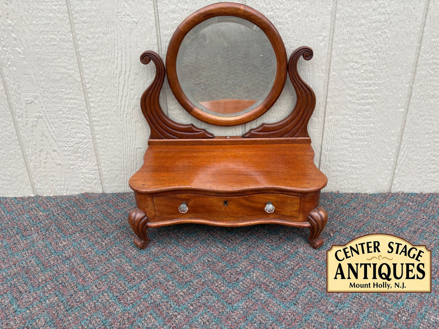 67672 Antique Victorian Shaving Stand with Mirror and Drawer