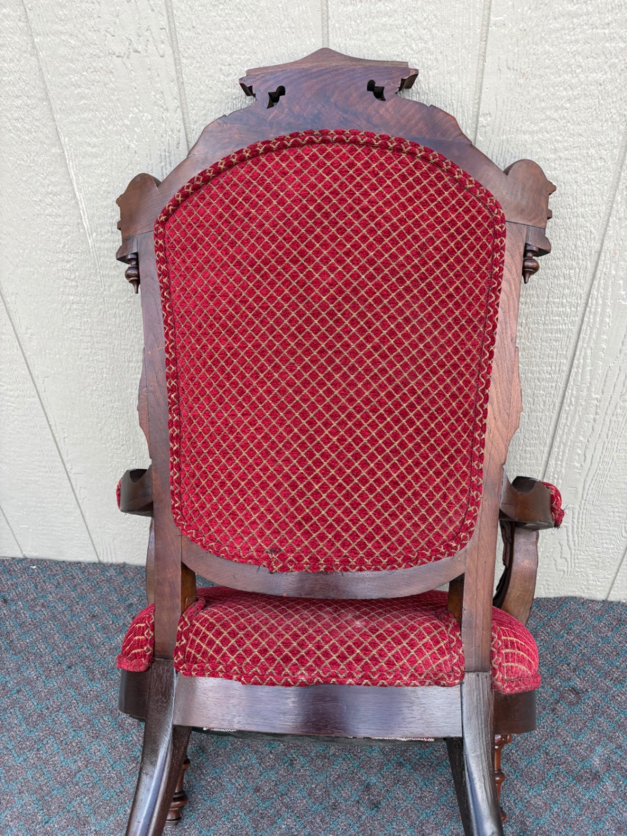 67682 Victorian Carved Walnut Armchair with Red Upholstery