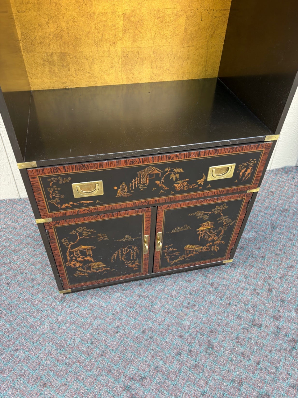 67951 Pair of Drexel Heritage Asian-Inspired Bookcases with Gold Accents
