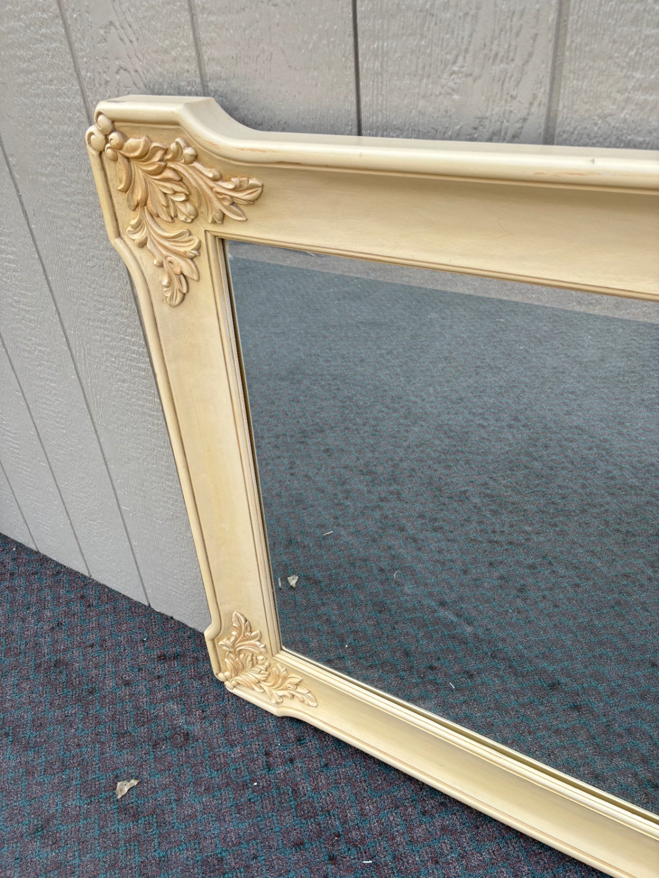68028 Vintage French Provincial Wall Mirror with Ornate Cream Frame