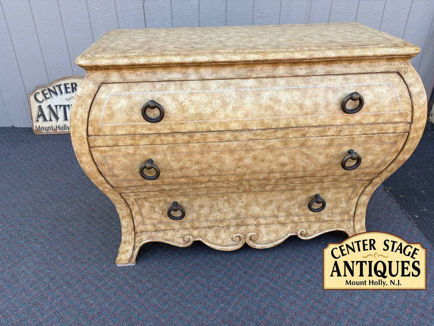 67403 Vintage Henredon Bombe Chest in Faux Marble Finish